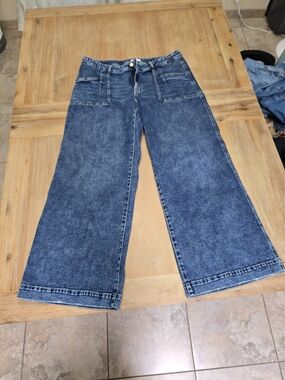 Maurices Dark Blue Wide-Leg Jeans with Front Patch Pockets